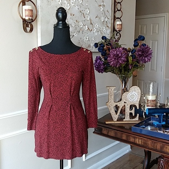 NWOT Liz Claiborne Dark Orange With Black Prints 3/4 Sleeves Tunic Top. Size S - Picture 3 of 17